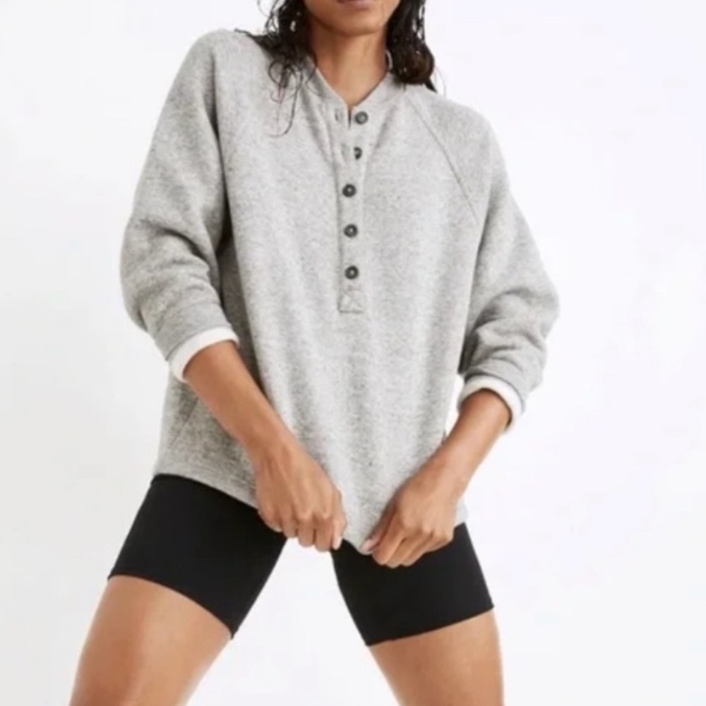 Madewell MWL Betterterry Henley Cropped Boxy Sweatshirt Women’s Size XS Gray